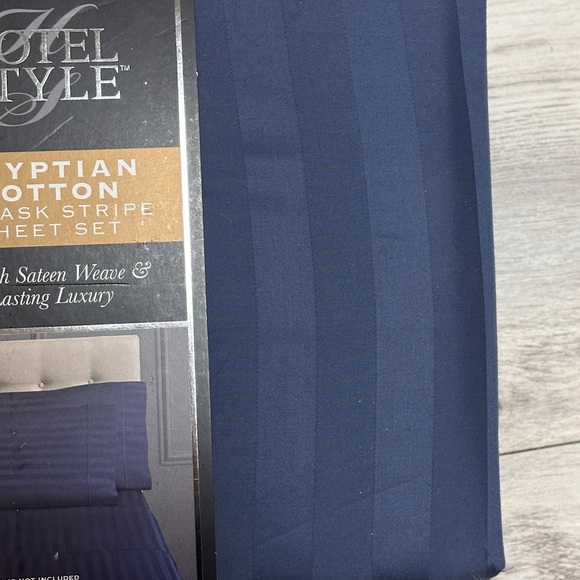 Luxurious Blue Hotel Style King Sheet Set Egyptian Cotton- Damask Stripe NEW - Picture 2 of 5